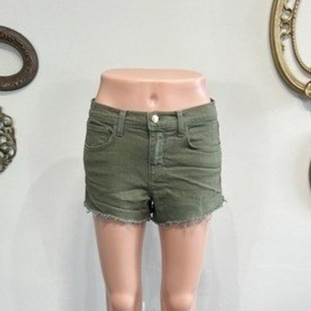 L'Agence Audrey Mid Rise Basil Green Denim Cutoff Shorts Size 25